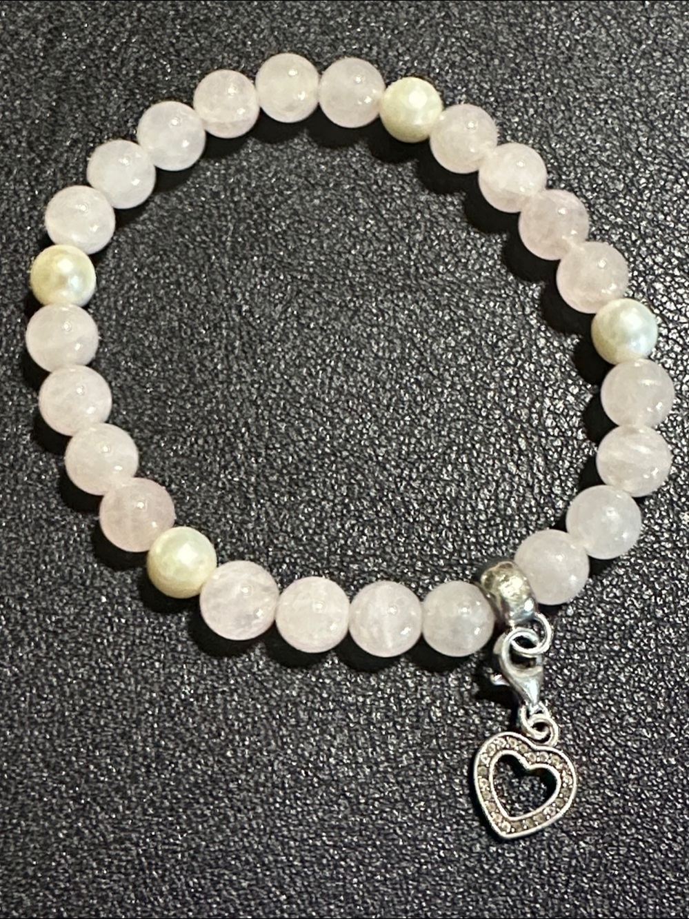 Thomas Sabo Charm Club Rose Quartz & Pearl Bracelet 925 Crystal Heart Pendant